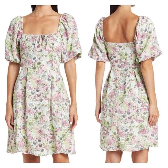 NWT BCBGeneration Color Garden Puff Sleeve Cottagecore Mini Dress, Size 2 - Picture 1 of 11